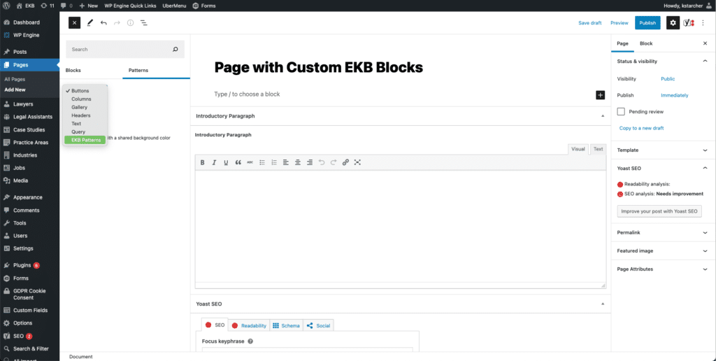 EKB Patterns Menu